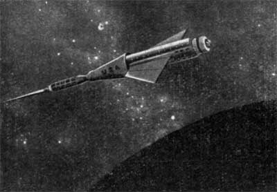 Фиг.38. Пассажирский корабль с термоядерным двигателем над полуночным районом Меркурия (1988 г.).