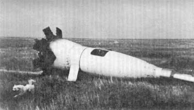 Приземлившаяся головная часть ракеты Р-5 с животными (1958 г.)